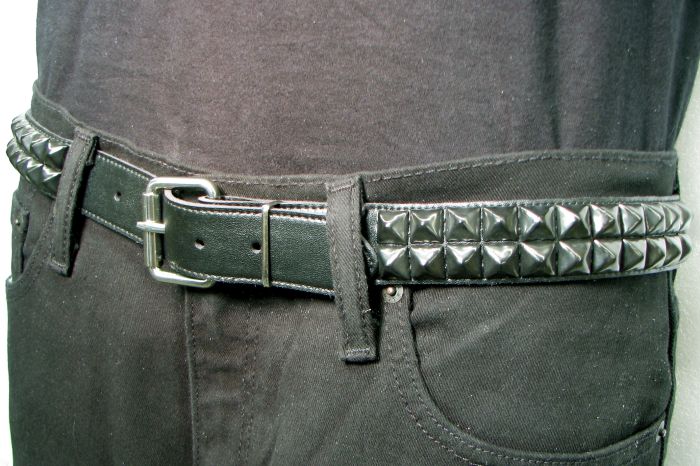 Two-Row Black Pyramid Studded Belt 
