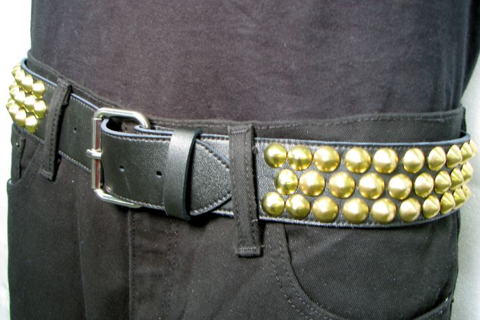 Three-Row Golden Cone Studded Belt