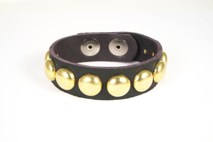 Wristband with 1 row Brass Dome Studs - Black VLeather