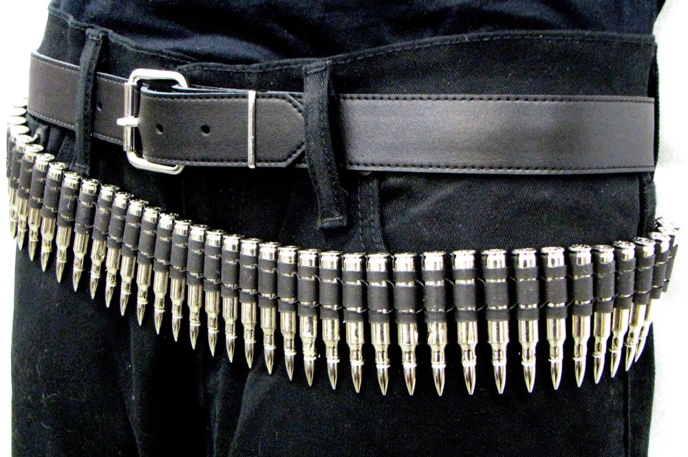 Shell Nickel Tips 308 Bullet Belt with Nickel bullets and belt, goth, bulle...