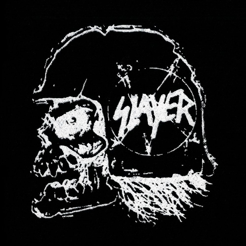 Slayer band patch with Skeleton in a Helmet