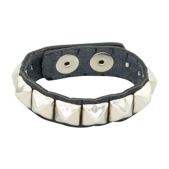Studded Wristband with Silver Pyramids - One Row of Studs